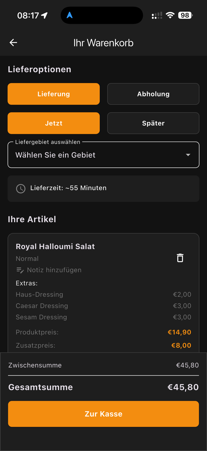 3D Delivery app cart and checkout