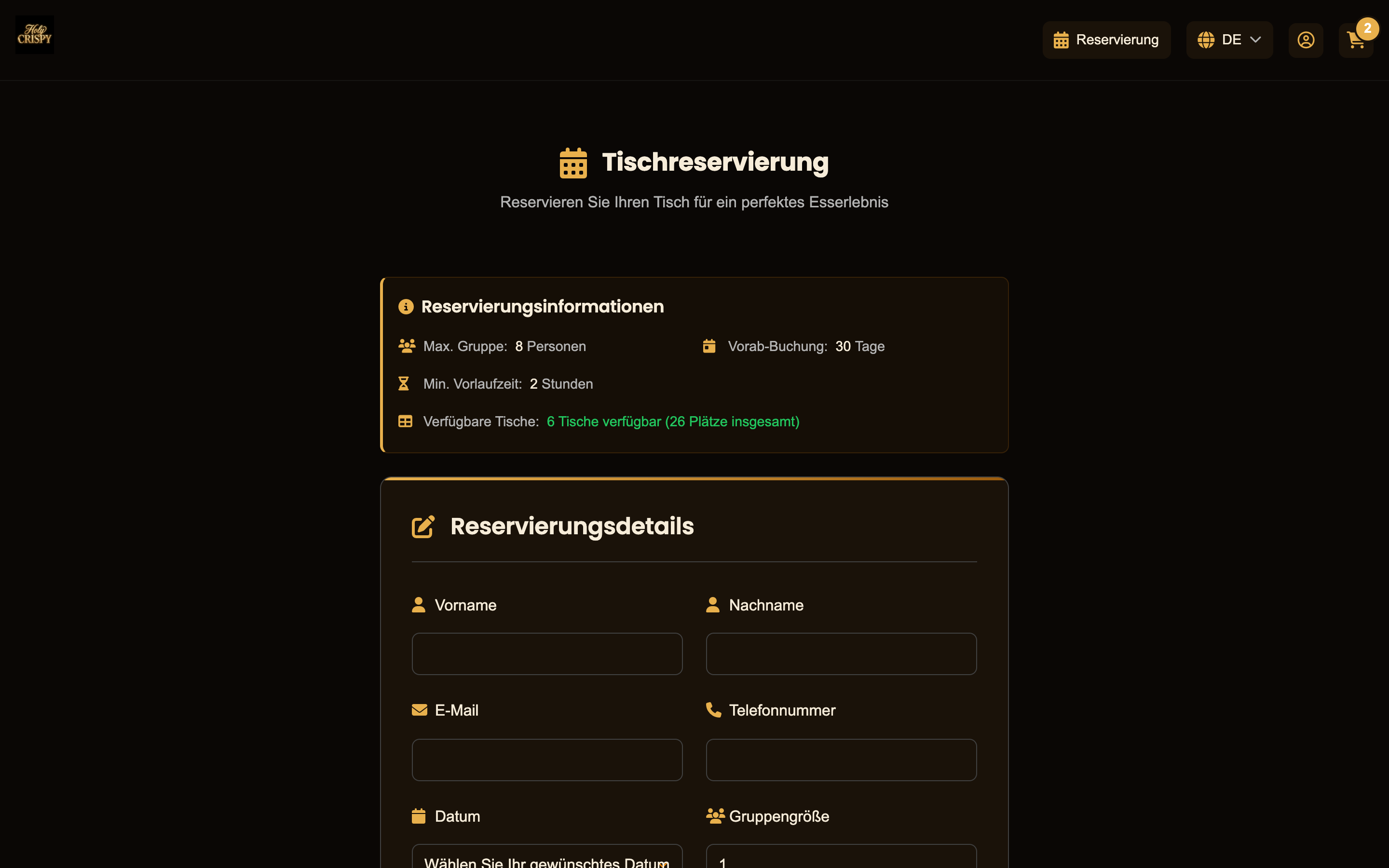 Reservation with table availability and policies